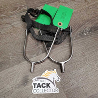Pr POW Spurs, Wide Braided Nylon Spur Straps *gc, clean, widened, scratches, pulls, snags & dirty
