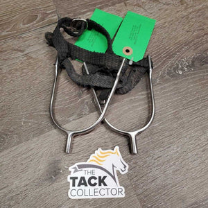 Pr POW Spurs, Wide Braided Nylon Spur Straps *gc, clean, widened, scratches, pulls, snags & dirty