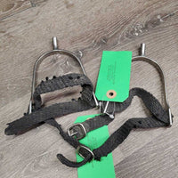 Pr POW Spurs, Wide Braided Nylon Spur Straps *gc, clean, widened, scratches, pulls, snags & dirty
