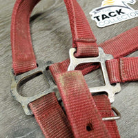 Nylon Breakaway Halter, leather crown, spring snap *gc/fair, dirty, faded, stained, broken crown, stiff snap
