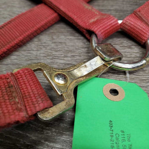 Nylon Breakaway Halter, leather crown, spring snap *gc/fair, dirty, faded, stained, broken crown, stiff snap