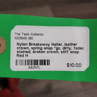 Nylon Breakaway Halter, leather crown, spring snap *gc/fair, dirty, faded, stained, broken crown, stiff snap
