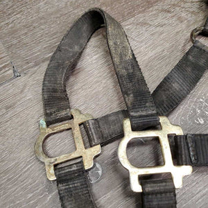 Nylon Breakaway Halter, leather crown *gc, dirt, faded, stained, broken crown