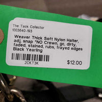 Thick Soft Nylon Halter, adj, snap *NO Crown, gc, dirty, faded, stained, rubs, frayed edges
