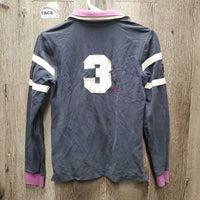 LS Polo Shirt, 1/4 Button up *gc, faded, seam puckers, cuff rubs