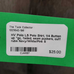 LS Polo Shirt, 1/4 Button up *gc, faded, seam puckers, cuff rubs