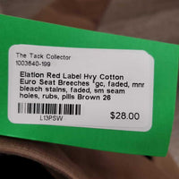 Hvy Cotton Euro Seat Breeches *gc, faded, mnr bleach stains, faded, sm seam holes, rubs, pills
