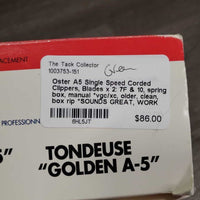 Single Speed Corded Clippers, Blades x 2: 7F & 10, spring, box, manual *vgc/xc, older, clean, box rip *SOUNDS GREAT, WORK
