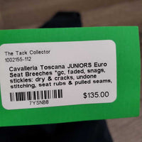 JUNIORS Euro Seat Breeches *gc, faded, snags, stickies: dry & cracks, undone stitching, seat rubs & pulled seams, older