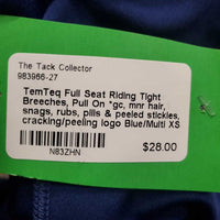 Full Seat Riding Tight Breeches, Pull On *gc, mnr hair, snags, rubs, pills & peeled stickies, cracking/peeling logo
