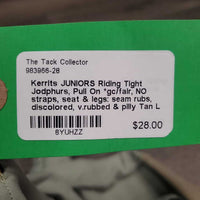 JUNIORS Riding Tight Jodphurs, Pull On *gc/fair, NO straps, seat & legs: seam rubs, discolored, v.rubbed & pilly

