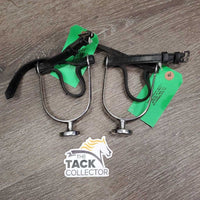 Flat Round End Spurs, Thick Stiff Leather Spur Straps *xc/vgc, mnr rubs & scuffs, edge scrapes & threads

