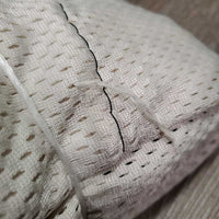 Closed Front Nylon Scrim Sheet, tail *gc, clean, dingy, mnr threads, stains, snags, unstitched, rusty
