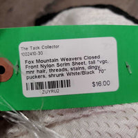 Closed Front Nylon Scrim Sheet, tail *vgc, mnr hair, threads, stains, dingy, puckers, shrunk
