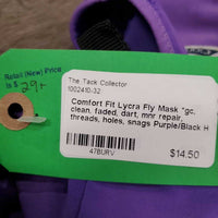 Lycra Fly Mask *gc, clean, faded, dart, mnr repair, threads, holes, snags

