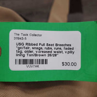 Ribbed Full Seat Breeches *gc/fair, snags, rubs, runs, faded tag, older, v.creased waist, v.pilly lining
