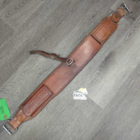 4" Wide Double Leather Back Cinch, Connector Strap, Keepers *gc, mnr dirt, stains, rust & rust
