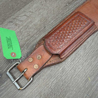 4" Wide Double Leather Back Cinch, Connector Strap, Keepers *gc, mnr dirt, stains, rust & rust
