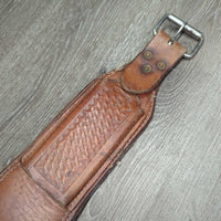 4" Wide Double Leather Back Cinch, Connector Strap, Keepers *gc, mnr dirt, stains, rust & rust
