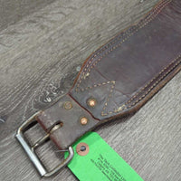 4" Wide Double Leather Back Cinch, Connector Strap, Keepers *gc, mnr dirt, stains, rust & rust
