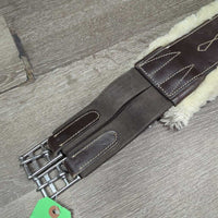 FS Leather Girth, Fleece Velcro Liner, D Ring, 2x els *gc, v.dirty & sandy liner, clumpy, thin edges
