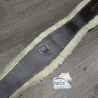FS Leather Girth, Fleece Velcro Liner, D Ring, 2x els *gc, v.dirty & sandy liner, clumpy, thin edges
