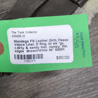 FS Leather Girth, Fleece Velcro Liner, D Ring, 2x els *gc, v.dirty & sandy liner, clumpy, thin edges
