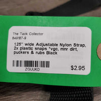 1.25" wide Adjustable Nylon Strap, 2x plastic snaps *vgc, mnr dirt, puckers & rubs
