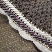 Tie Down Crochet Fly Veil Bonnet 2x piping, 3x bling, noseband elastic *gc/fair, clean, mnr hair, faded & unstitched edge, missing bling
