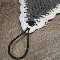 Tie Down Crochet Fly Veil Bonnet 2x piping, 3x bling, noseband elastic *gc/fair, clean, mnr hair, faded & unstitched edge, missing bling
