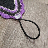 Tie Down Crochet Fly Veil Bonnet 2x piping, 3x bling, Noseband els *vgc, mnr hair, missing & twisted bling
