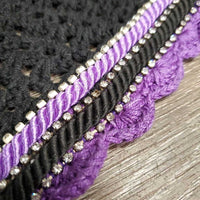 Tie Down Crochet Fly Veil Bonnet 2x piping, 3x bling, Noseband els *vgc, mnr hair, missing & twisted bling
