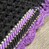 Tie Down Crochet Fly Veil Bonnet 2x piping, 3x bling, Noseband els *vgc, mnr hair, missing & twisted bling

