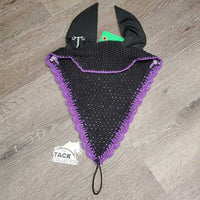 Tie Down Crochet Fly Veil Bonnet 2x piping, 3x bling, Noseband els *vgc, mnr hair, missing & twisted bling
