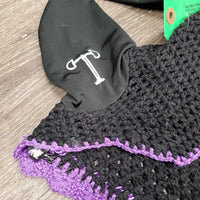 Tie Down Crochet Fly Veil Bonnet 2x piping, 3x bling, Noseband els *vgc, mnr hair, missing & twisted bling
