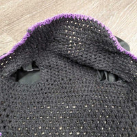 Tie Down Crochet Fly Veil Bonnet 2x piping, 3x bling, Noseband els *vgc, mnr hair, missing & twisted bling
