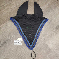 Tie Down Crochet Fly Veil Bonnet 2x piping, 3x bling, Noseband els *vgc, mnr hair, missing & twisted bling
