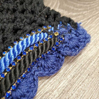 Tie Down Crochet Fly Veil Bonnet 2x piping, 3x bling, Noseband els *vgc, mnr hair, missing & twisted bling
