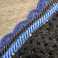 Tie Down Crochet Fly Veil Bonnet 2x piping, 3x bling, Noseband els *vgc, mnr hair, missing & twisted bling
