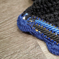 Tie Down Crochet Fly Veil Bonnet 2x piping, 3x bling, Noseband els *vgc, mnr hair, missing & twisted bling
