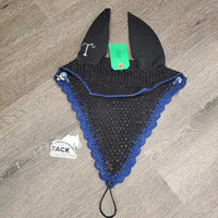 Tie Down Crochet Fly Veil Bonnet 2x piping, 3x bling, Noseband els *vgc, mnr hair, missing & twisted bling
