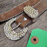 Soft Leather Bling Western Belt, Bling Buckle *gc/fair, cracking
