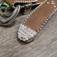 Soft Leather Bling Western Belt, Bling Buckle *gc/fair, cracking
