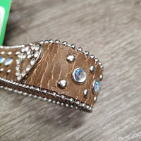 Soft Leather Bling Western Belt, Bling Buckle *gc/fair, cracking
