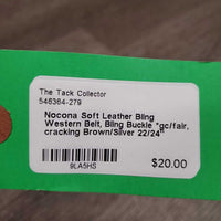 Soft Leather Bling Western Belt, Bling Buckle *gc/fair, cracking
