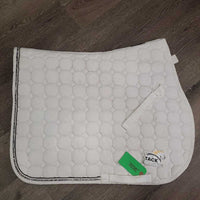 Thick Quilt Jumper Saddle Pad, 2x piping, bling *gc, clean, hairy, rubs, mnr pills, dingy, stains, frays, v.pulled/thin inside seams
