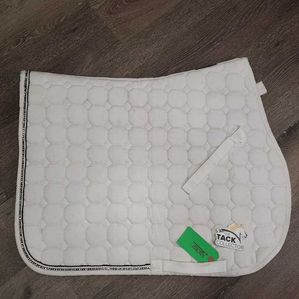 Thick Quilt Jumper Saddle Pad, 2x piping, bling *gc, clean, hairy, rubs, mnr pills, dingy, stains, frays, v.pulled/thin inside seams