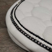 Thick Quilt Jumper Saddle Pad, 2x piping, bling *gc, clean, hairy, rubs, mnr pills, dingy, stains, frays, v.pulled/thin inside seams
