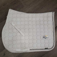 Thick Quilt Jumper Saddle Pad, 2x piping, bling *gc, clean, hairy, rubs, mnr pills, dingy, stains, frays, v.pulled/thin inside seams