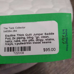 Thick Quilt Jumper Saddle Pad, 2x piping, bling *gc, clean, hairy, rubs, mnr pills, dingy, stains, frays, v.pulled/thin inside seams